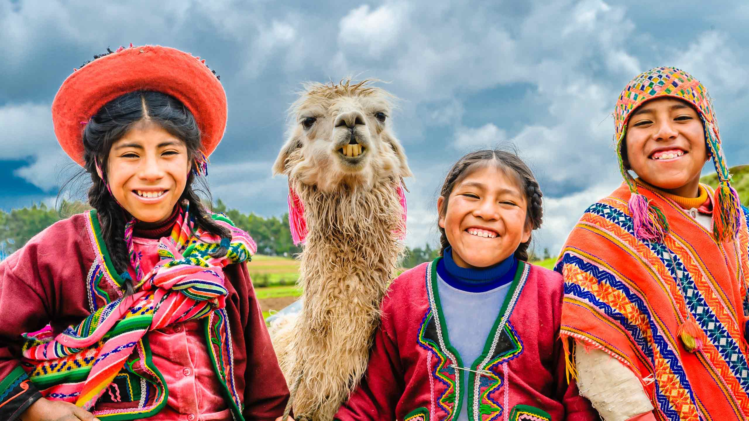 Childrens in Traditional Clothing Alpaca
