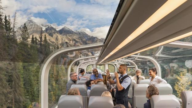 rocky-mountaineer-rail-canadian-rockies-goldleaf-service-host-and-guests-bi-level-dome-cabins