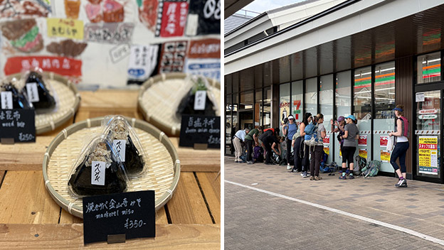 sushi-shop-and-hikers-in-front-of-7-eleven-store-kii-tanabe-wakayama-japan